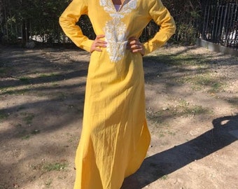 Long cotton dress,Yellow,Maxi dress,Long dress,medium,Large