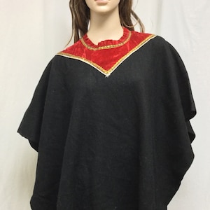 Poncho top,Indian Poncho,Ethnic Large,Poncho ,Black ,Red Velvet collar, Fringed
