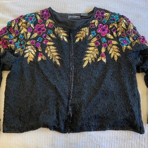 Gorgeous beaded jacket,Sequin jacket, Formal beaded,Gold,blue,Purple,Black,XL, Large XLarge, Jewel Queen image 1