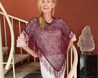 Knit Poncho, Burgundy, Sequin, Poncho top, Fringed