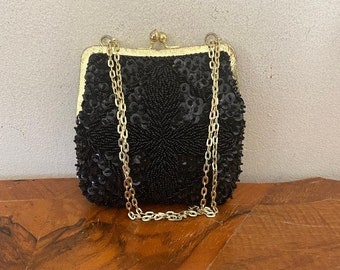 LA Regale, Black Beaded Purse,Beads and sequin, Formal purse, Shoulder Bag