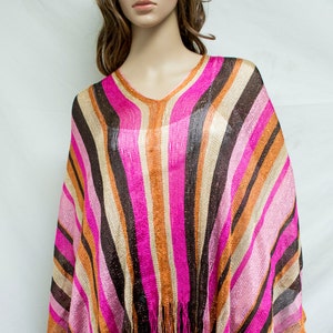 Poncho top ,Pink,Gold, Striped ,Glittery ,Fringed Espirit