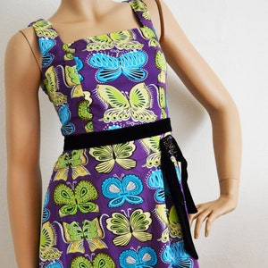 Robe papillon vintage, Taille 4, Robe d’été, robe sans manches, Violet, Vert, Bleu