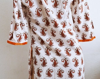 Cotton dress, Cream, Orange, Paisley, Print Dress, Size Medium