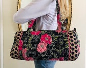 Quilted cotton duffel bag, shoulder bag, croft and barrow, pink poppies