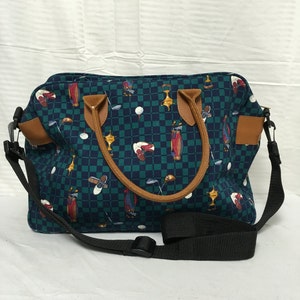 Canvas, golf, tote, shoulder bag, duffel bag, green plaid,duffle,bag