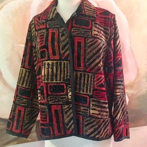 Chicos Geometric reversible jacket,coat,Red,gold,Black,Red, Medium