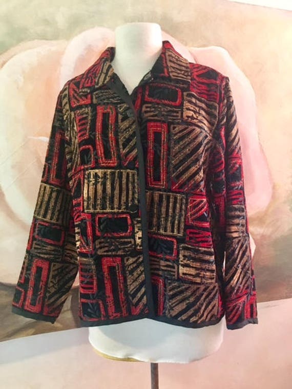 Chicos Geometric reversible jacket,coat,Red,gold,B