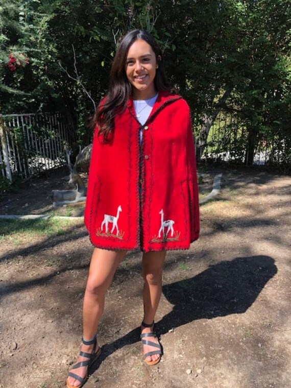 Poncho top, Red wool poncho,Cape,Red ,Wool Poncho… - image 2
