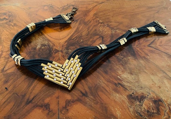 Black Leather Brass belt,Wide leather belt, BoHo … - image 2