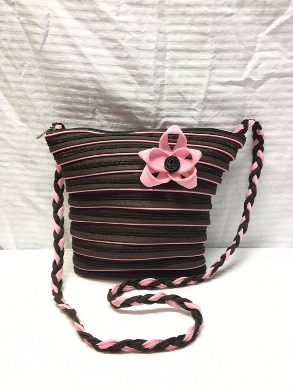 Zipper Purse Brown Pink Shoulder Bag
