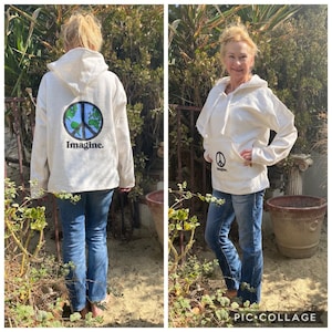 Peace Hoodie,Baja Hoodie,Small,Unisex,Kapuzenpullover, mexikanischer Hoodie,weiß,off white, Planet peace