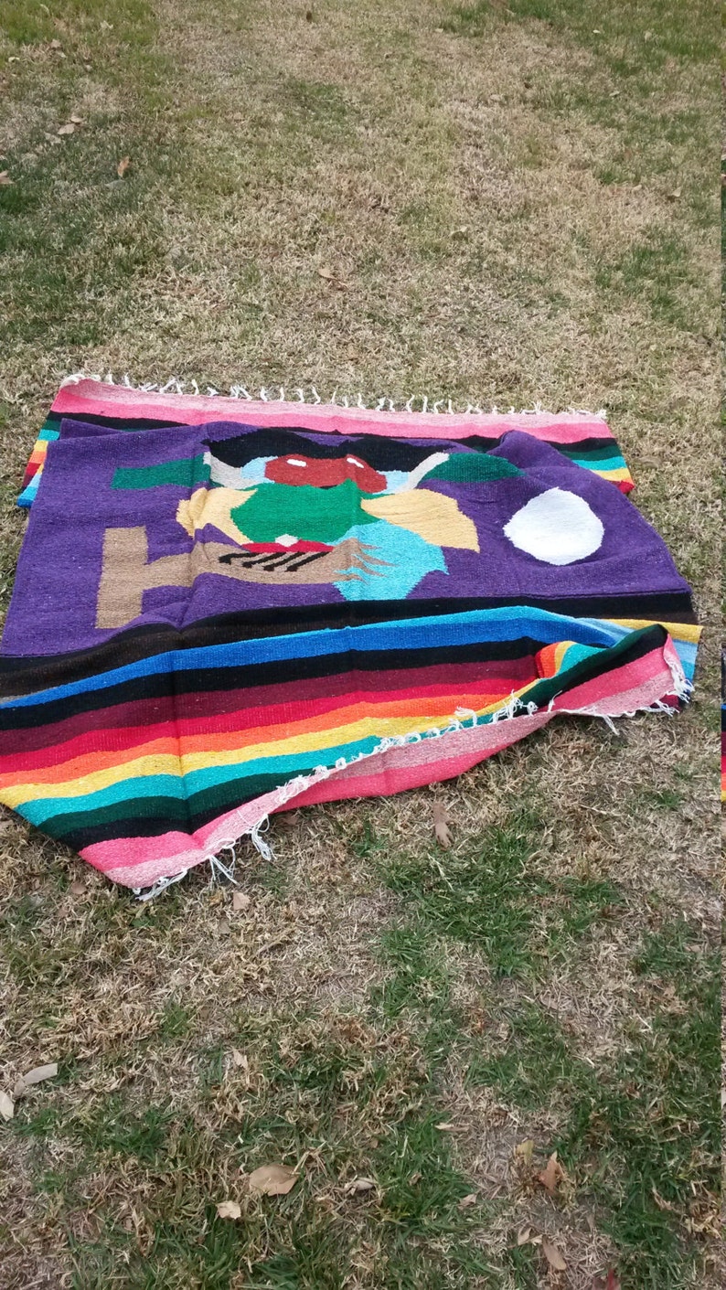 Mexican Blanketindian Blanket Owl bird fringed Striped Etsy