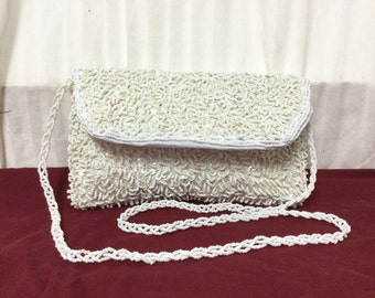 Formal beaded purse,White, Pastels ,Beaded Purse ,bag,Shoulder Bag