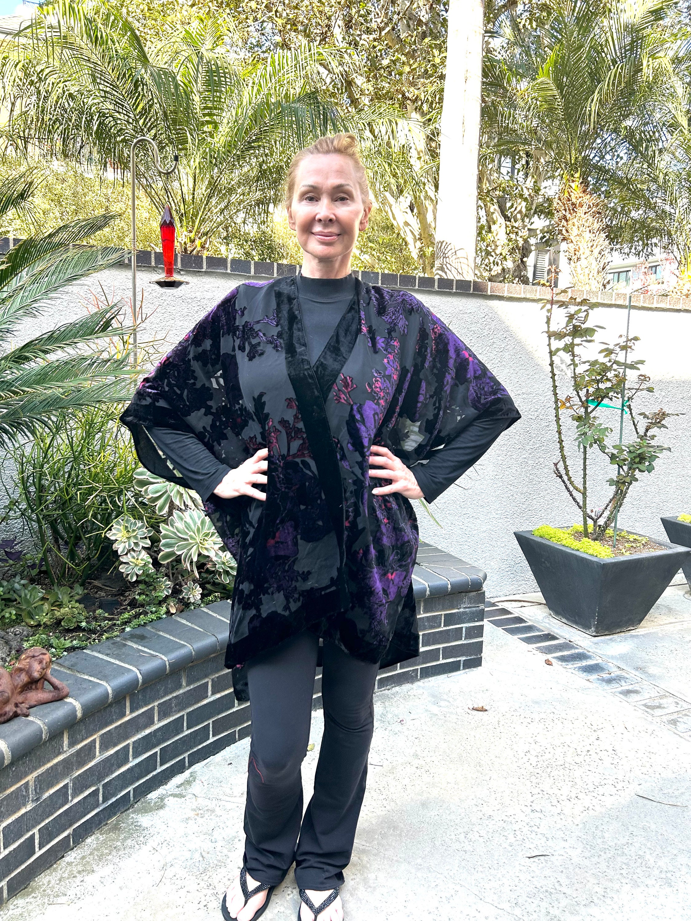 Midnight Burnout Velvet Kimono with Black Fringe – Warrior Within Designs