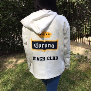 Corona Beach Club Hoodie,Baja Hoodie,Large,Unisex,Kapuzenpullover, mexikanischer Hoodie,weiß,off white