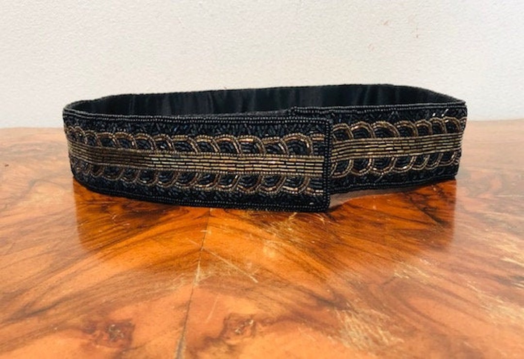 Dressy Black beaded M/L women’s cumberbund belt‎ Beaded Black Elastic Belts for Women for sale | eBay main image 4