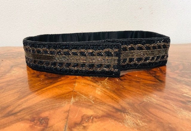 Vintage Cadaz beaded rope belt cumber-bun. Black. Cumber bun belt - Gem main image 2