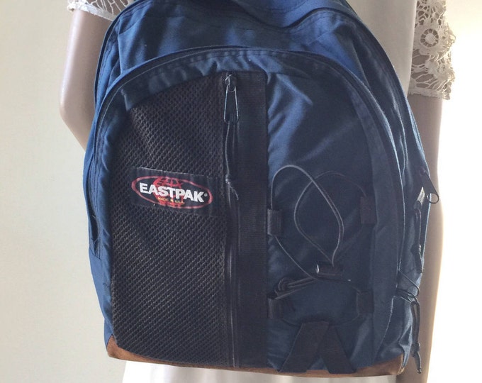 Backpack Bag, Eastpak, Leather Bottom Backpack, Blue Brown Etsy