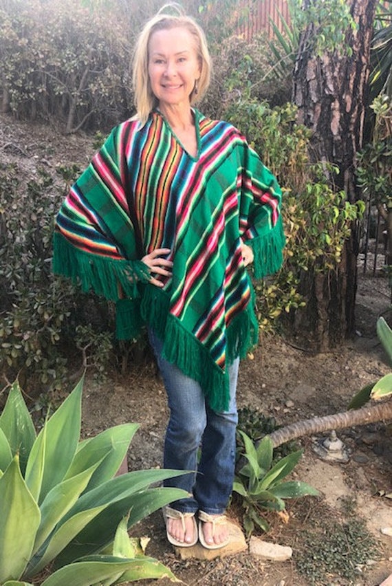 Poncho top, Serape, green, pink, red, blue - image 1