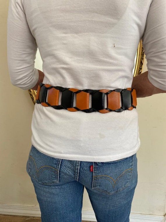 Substantial woven leather belt, Wide leather Belt… - image 2