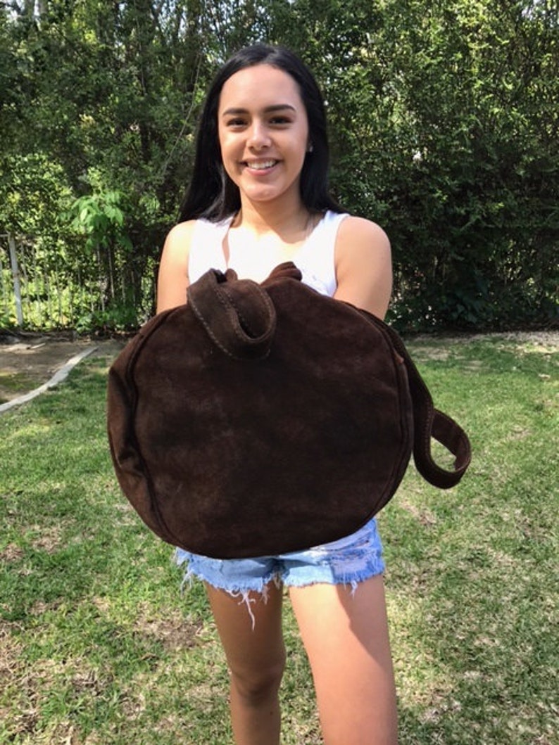 Backpack bag, Large, suede leather backpack,Hobo Barrel bag ,Back pack ,Shoulder sling, brown, suede, leather ,boho bag,15 tall x 11 wide image 5