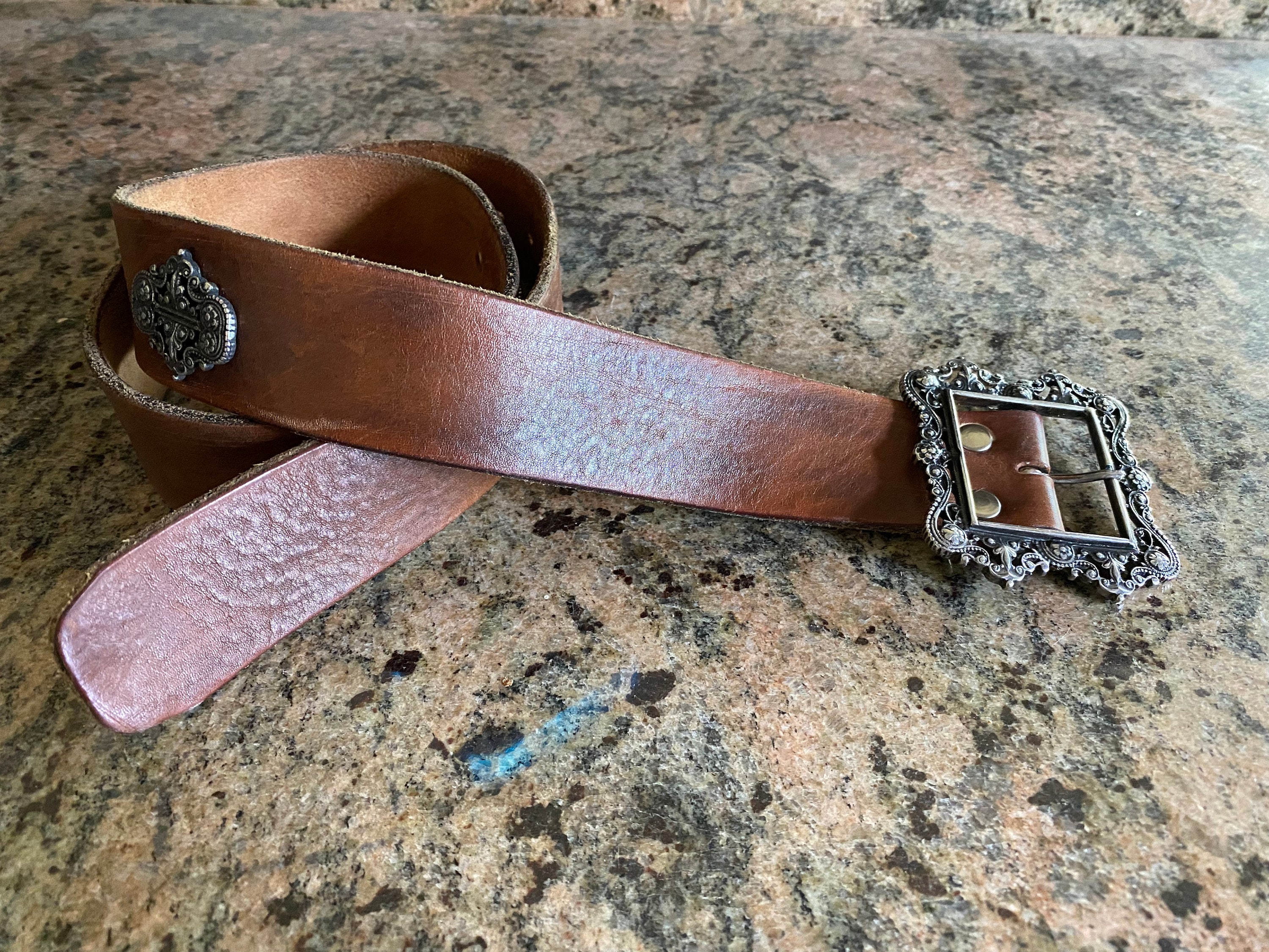Brave Brown Leather Belt, Concho Belt, Pewter Tone Buckle - Etsy