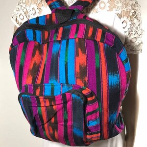 Backpack bag,Gunne sack backpack,Large,backpack painted canvas,coffee bag,Guatemala,tan,green,blue,purple,back pack