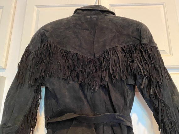 Black suede Leather fringed coat,suede leather Ja… - image 3