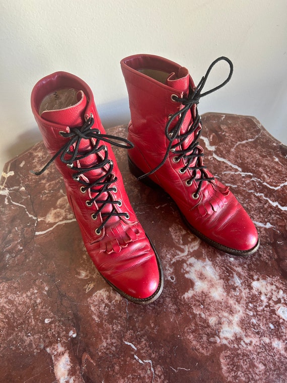 Vintage Justin Roper boots, Red leather Boots, Lea