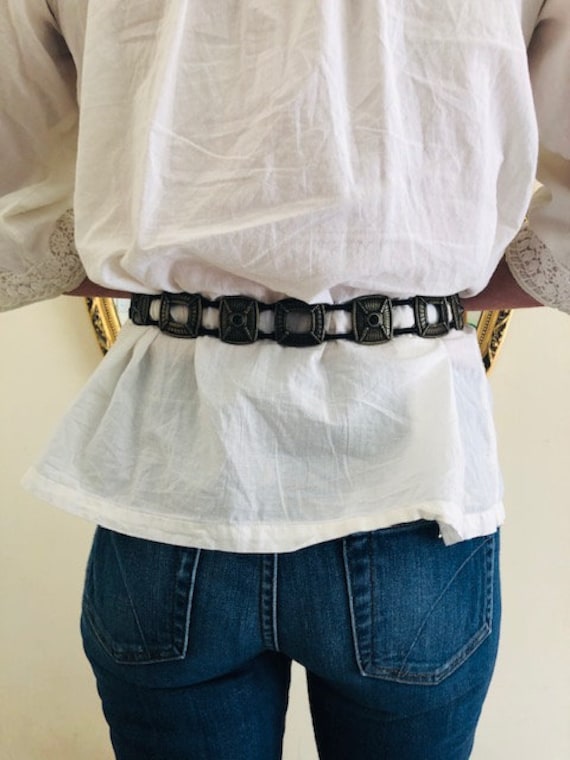 Metal belt, BoHo belt, stretch belt, black, brass… - image 4