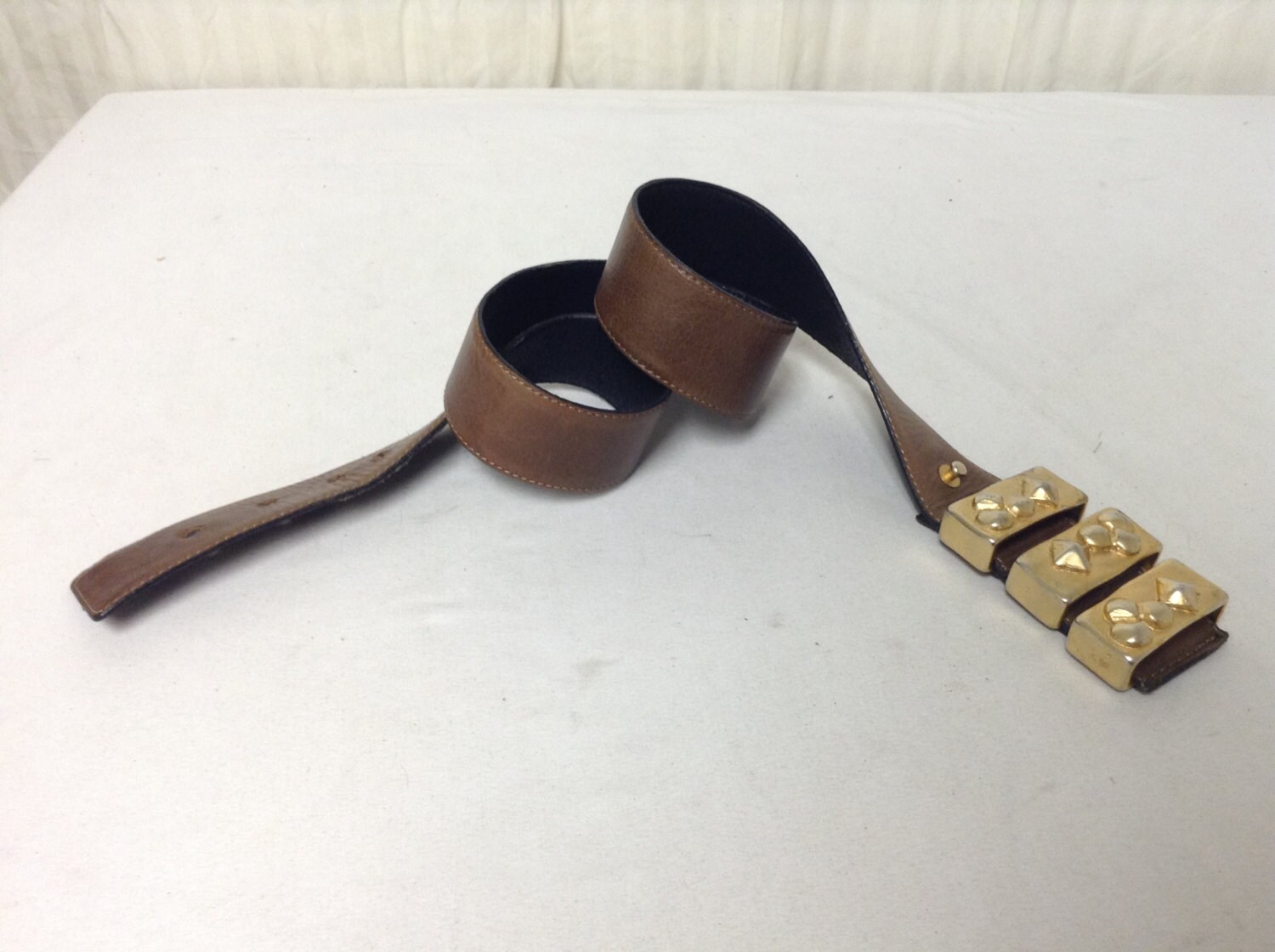 Swankybelts Gemstone Goldtone Buckle Brown Leather Belt Adjustable Size  28 / 34 Brown Belt With Gold Buckle - Mens Belts Brown - Golden  main image 2