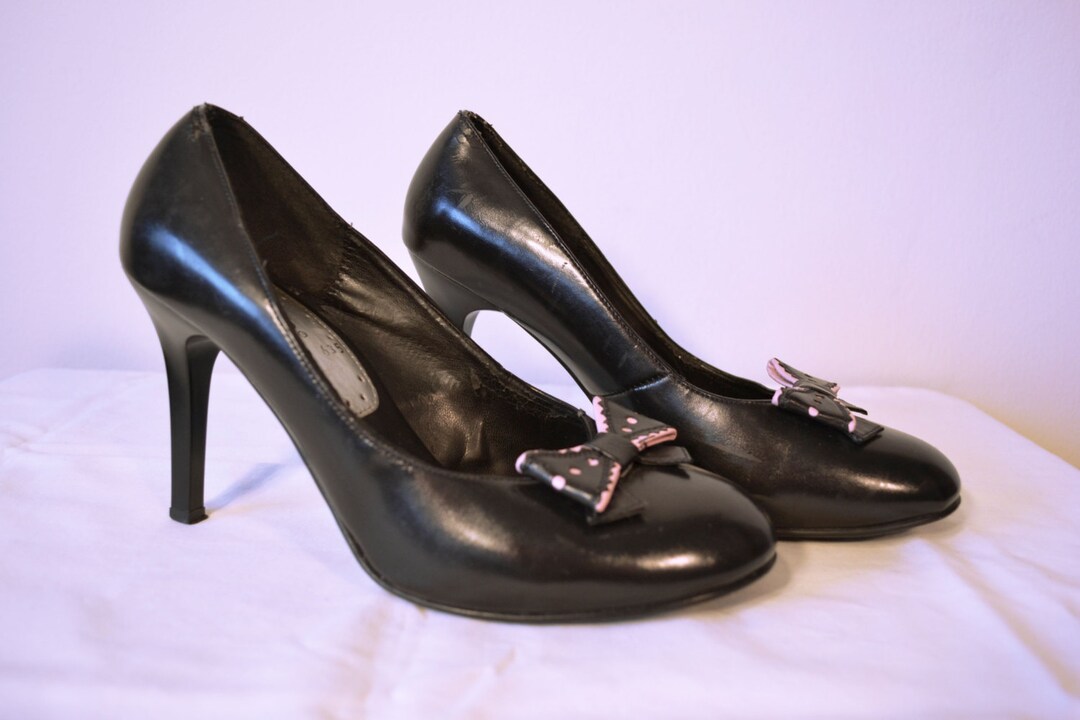 Black Baby Doll Heels,mary Jane ,black ,pink Bow, Shoes, Heels, Size 25