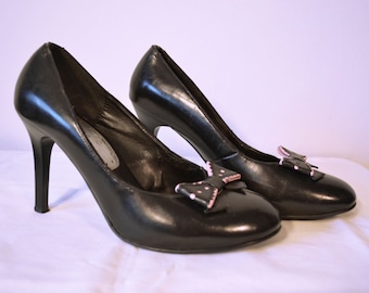 Schwarze BabyPuppe Fersen,Mary Jane,Schwarz,Rosa Schleife, Schuhe, Fersen, Größe 25,5,8 Leder obere