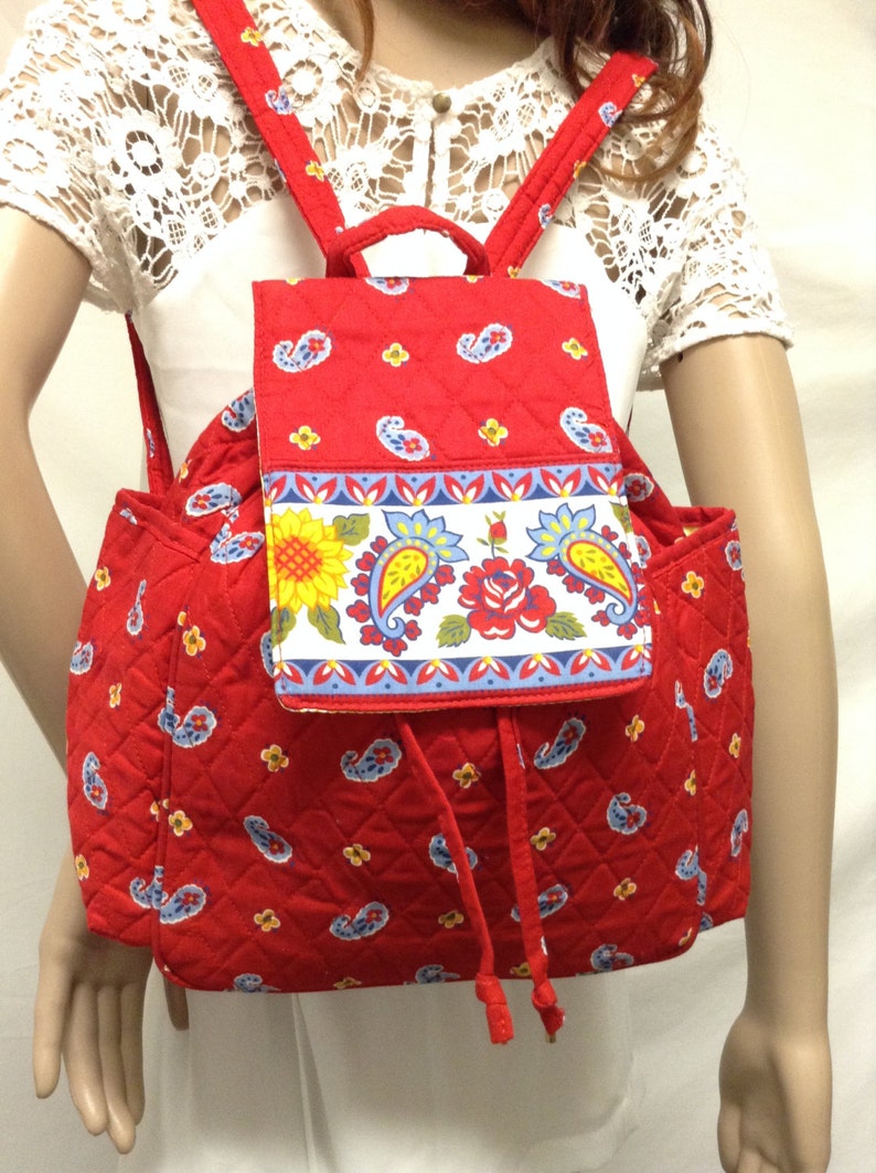 Red Paisley Drawstring Back pack Quilted Quilted backpack
