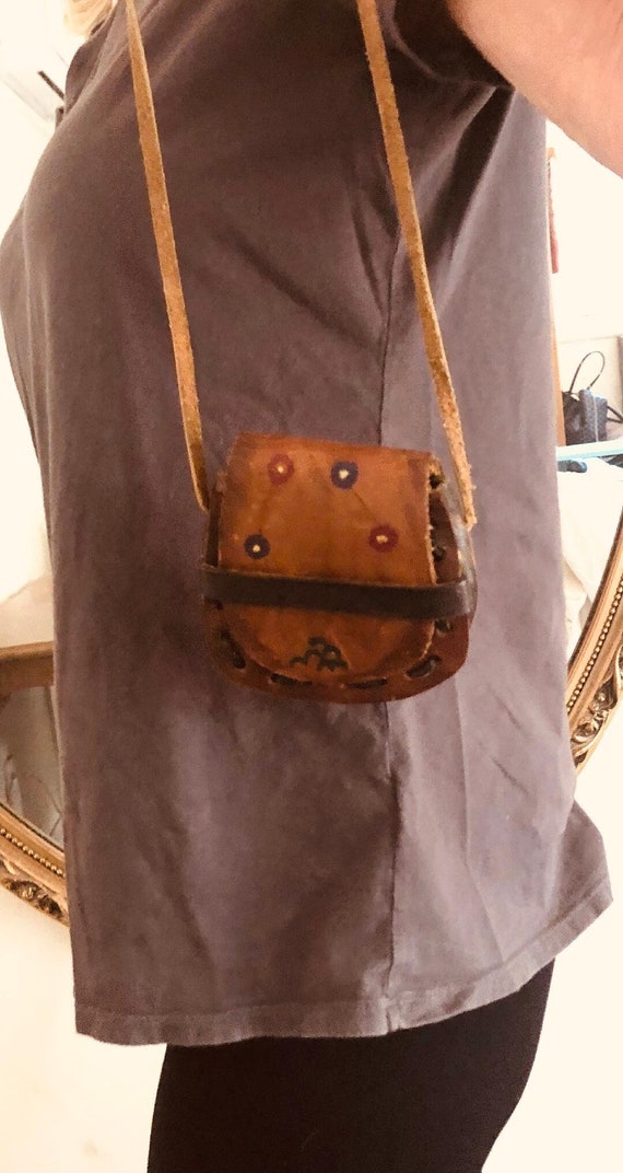 Tooled Leather Bag, Hippie Bag, 70s purse, Small t