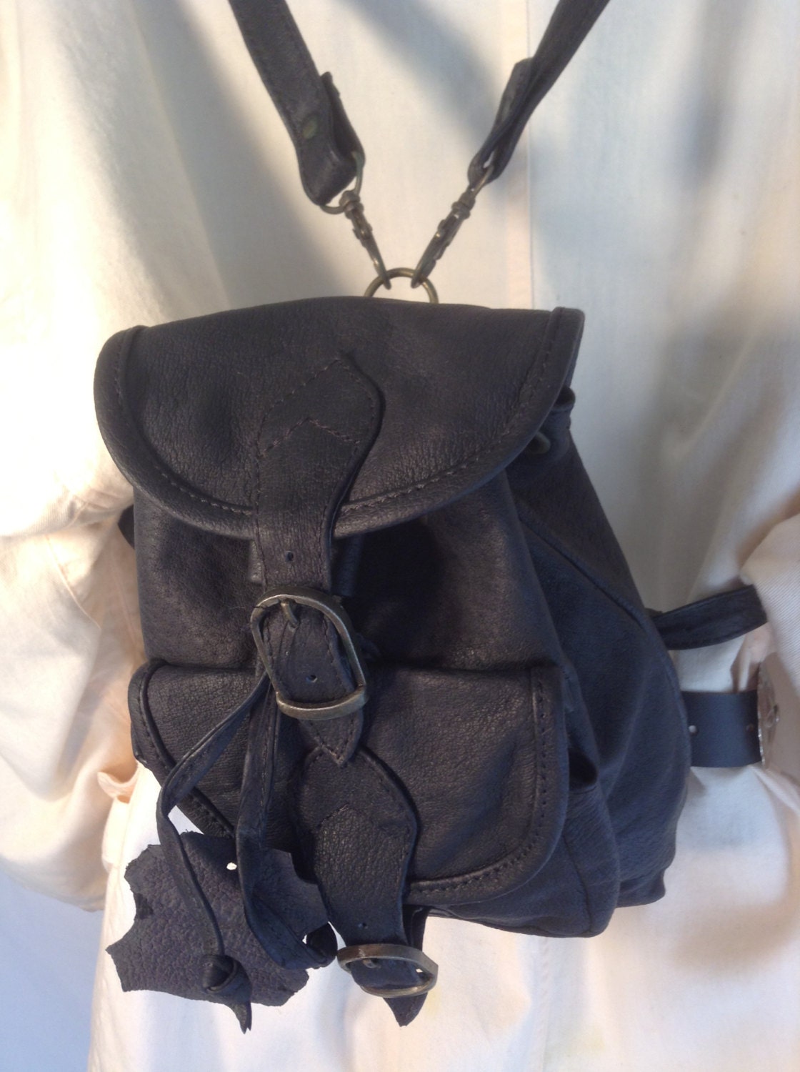 Backpack Bag Black Leather Mini Backpackshoulder Bag Purse Etsy
