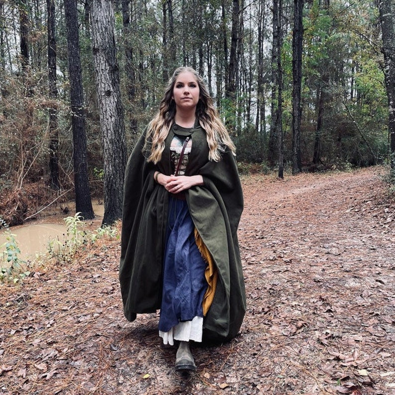 Large green hooded Cape, cloak, hunter green, Green Cloak