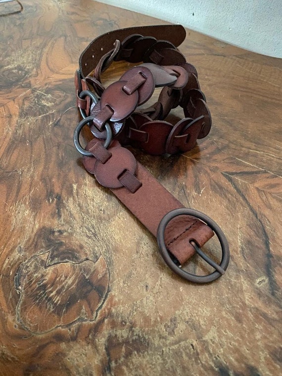 Brown Leather Belt, Boho Belt, Medium 33" -36"