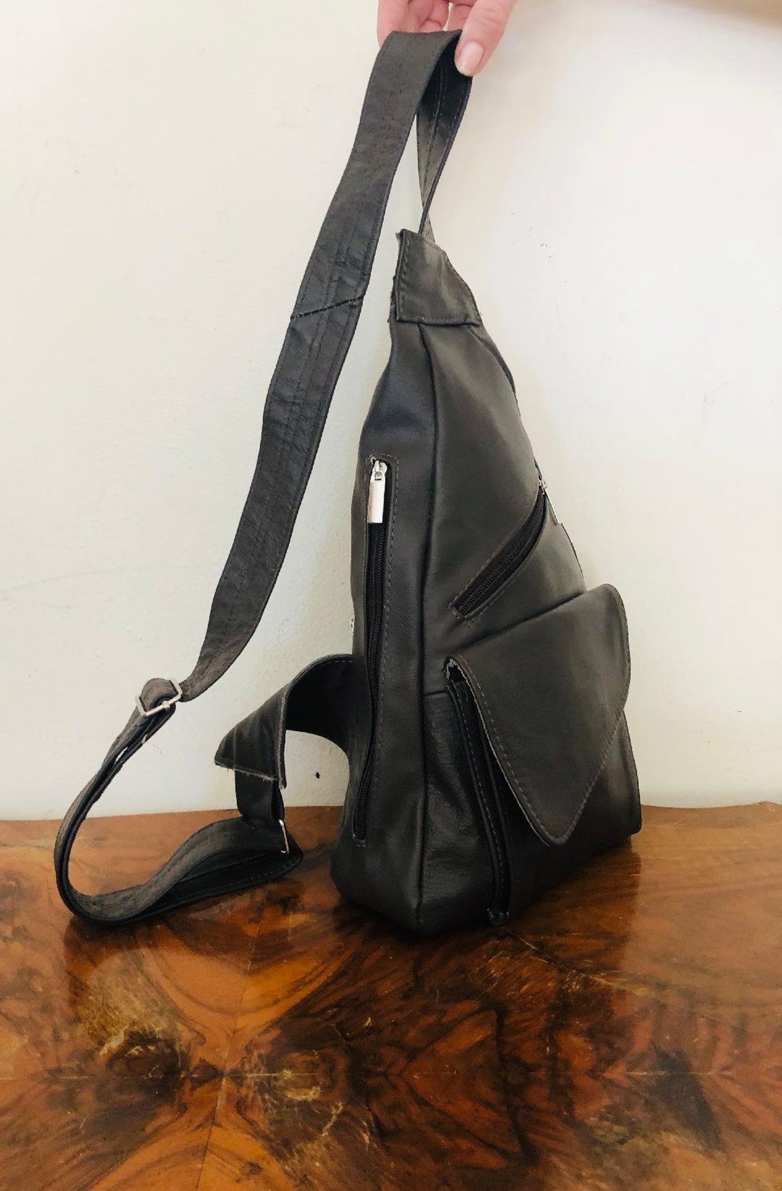 BLACK Leather Sling Bag Leather Slingbags purse Shoulder - Etsy