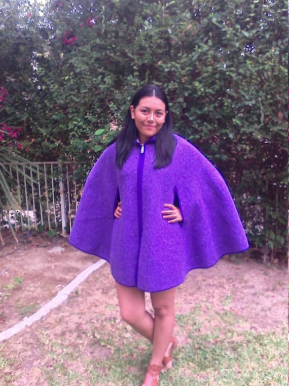 Poncho top,Reversible poncho,purple plaid,thick co