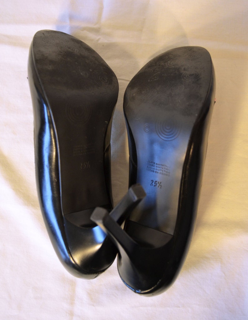 Size 25.5,8 Leather uppers Heels Shoes Pink Bow Black Baby Doll heels,Mary Jane Black