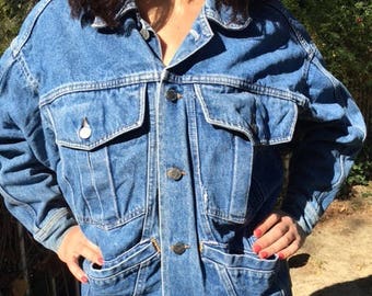 Palmettos, Giacca in denim, piccola, giacca jean, cappotto in denim, anni '80, abbigliamento funzionale
