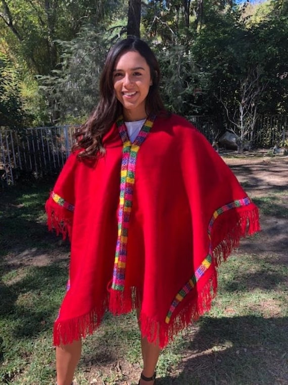 Poncho top, Red wool poncho,Red ,Wool Poncho,frin… - image 1