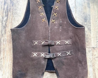 ヴィンテージレザーモーターサイクルベスト、スエードレザーベスト