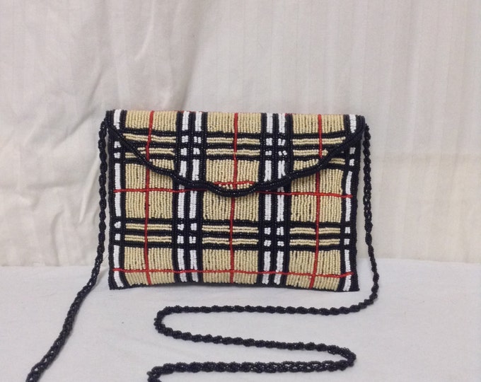 Beaded Plaid Purse bagshoulder Bag tan Red Black white Etsy