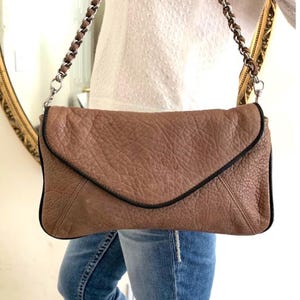Soft, textured leather shoulder bag, convertible clutch, Purse, brown leather