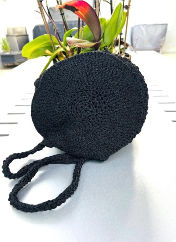 Backpack Bag, Black, Knit, Backpack, macramé back… - image 5