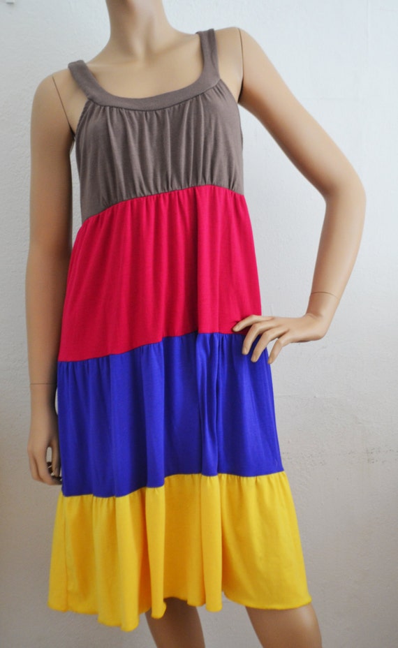 Stretchy Color block, Summer Dress, Brown, Pink, Y