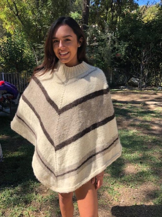 Poncho top,Large Wool Poncho, Tan,Brown,knit ponc… - image 2